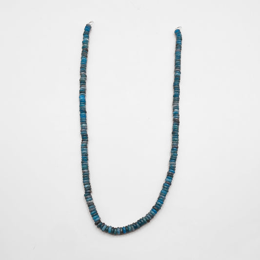 Hand-Strung Blue Apatite Rondelle 18-inch Necklace with Sterling Silver Findings on White Background