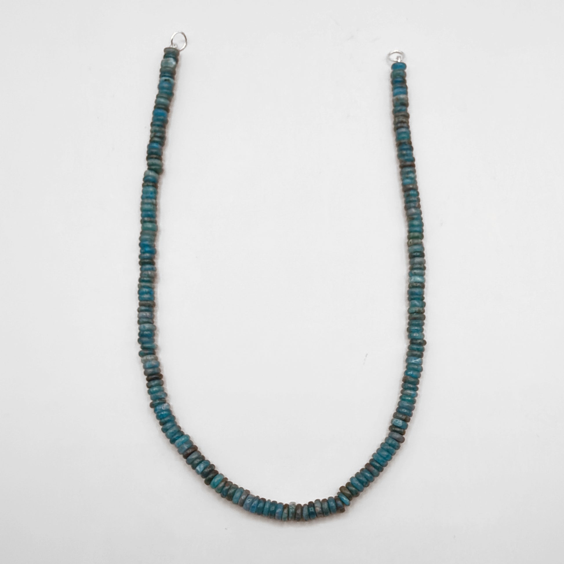 Hand-Strung Blue Apatite Rondelle 16-inch Necklace with Sterling Silver Findings on White Background