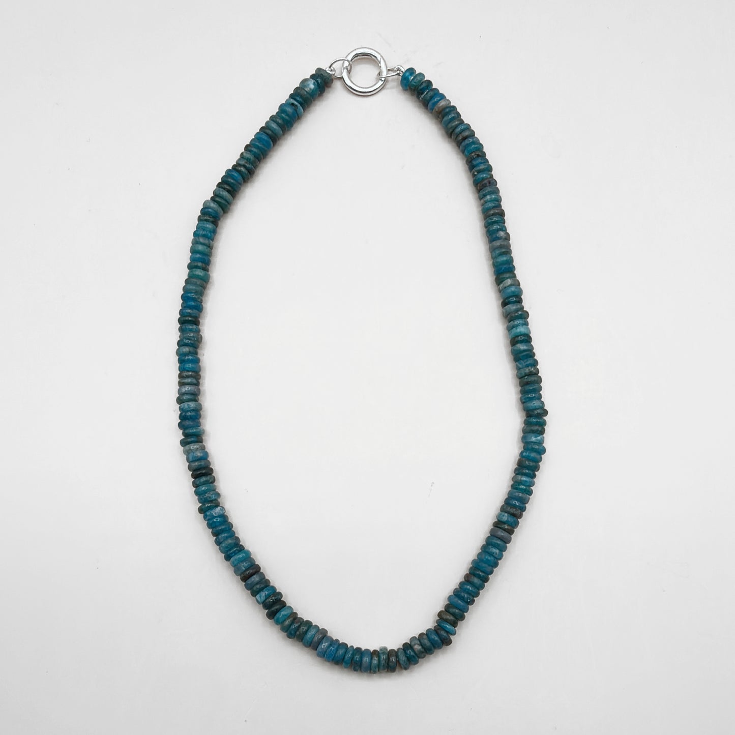 Hand-Strung Blue Apatite Rondelle 16-inch Necklace with Sterling Silver Round Push Clasp