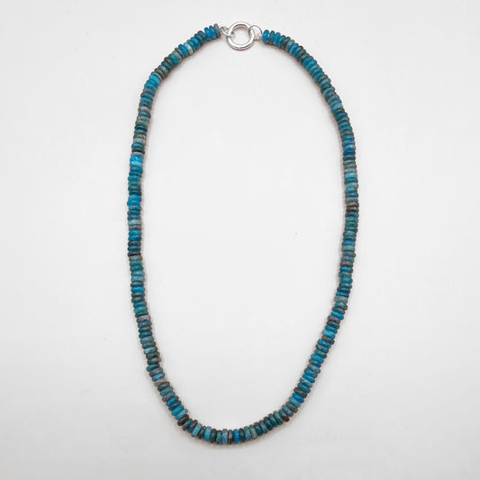 Hand-Strung Blue Apatite Rondelle 18-inch Necklace with Sterling Silver Round Push Clasp